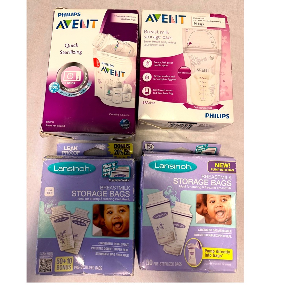 Philips Avent Lansinoh Breast Milk Storage Bags & Microwave Sterilizer Bags Lot
